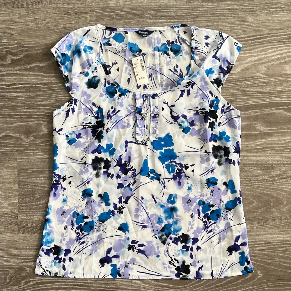 Reitmans Floral Cap Sleeve Blouse in Blue and Black